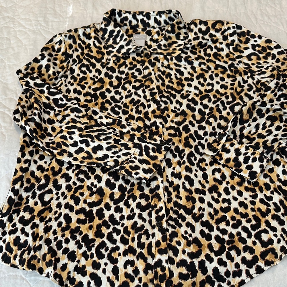 Chico's Animal Print Collared Blouse